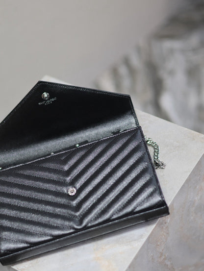 SAINT LAURENT WOC 23 IN BLACK CAVIAR LAMBSKIN SILVER HARDWARE