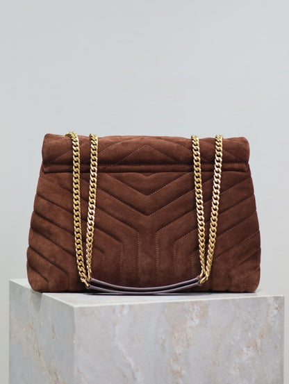 SAINT LAURENT LOULOU 32 IN BROWN SUEDE CALFSKIN GOLD HARDWARE