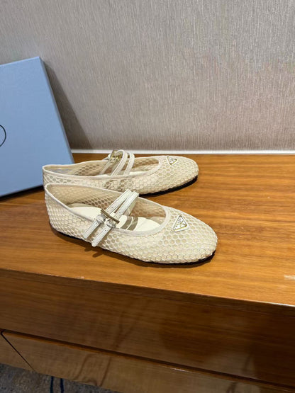 PRADA BALLERINAS BALLET FLATS IN BEIGE MESH FABRIC