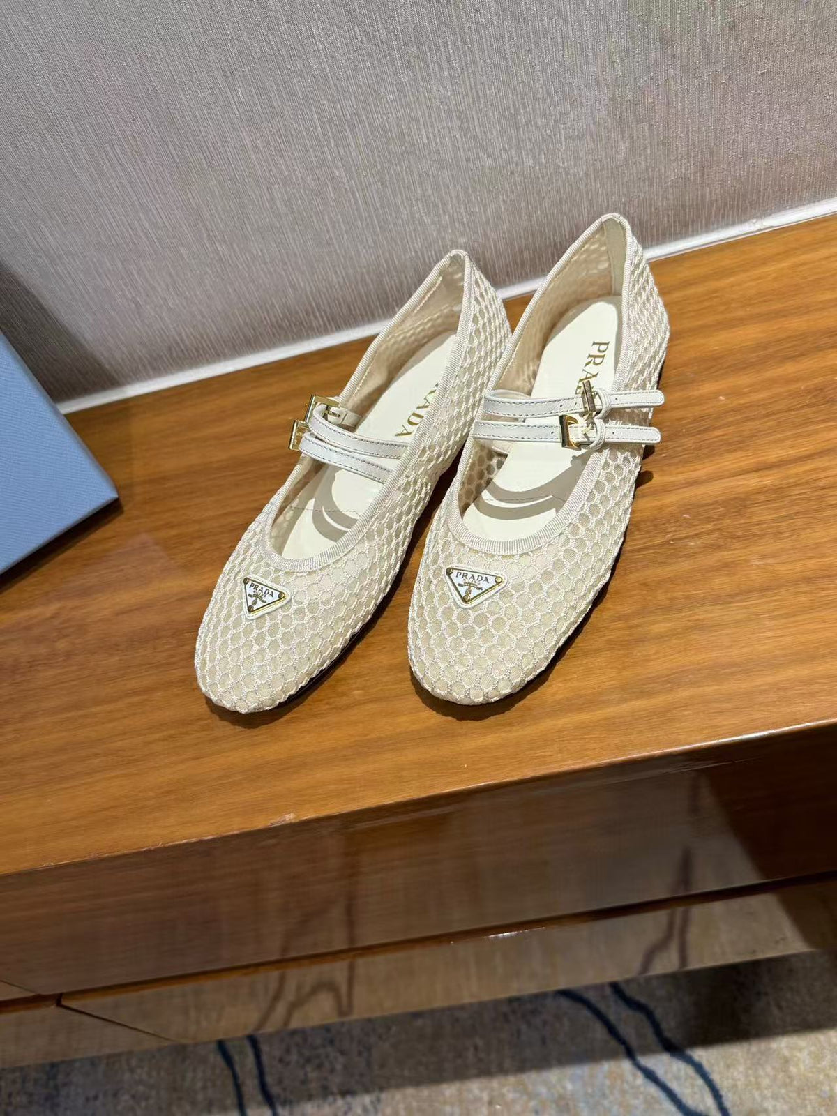 PRADA BALLERINAS BALLET FLATS IN BEIGE MESH FABRIC