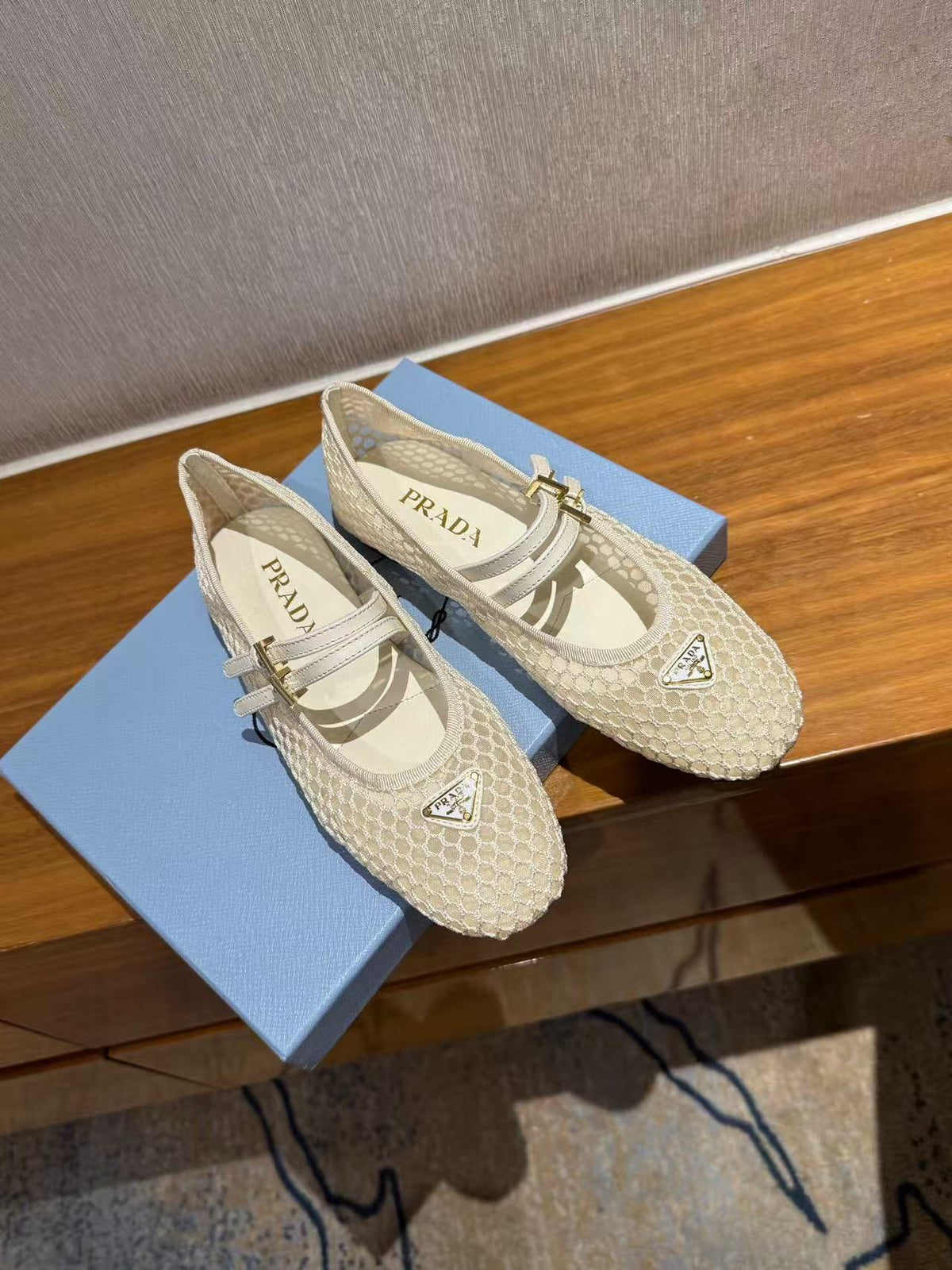 PRADA BALLERINAS BALLET FLATS IN BEIGE MESH FABRIC