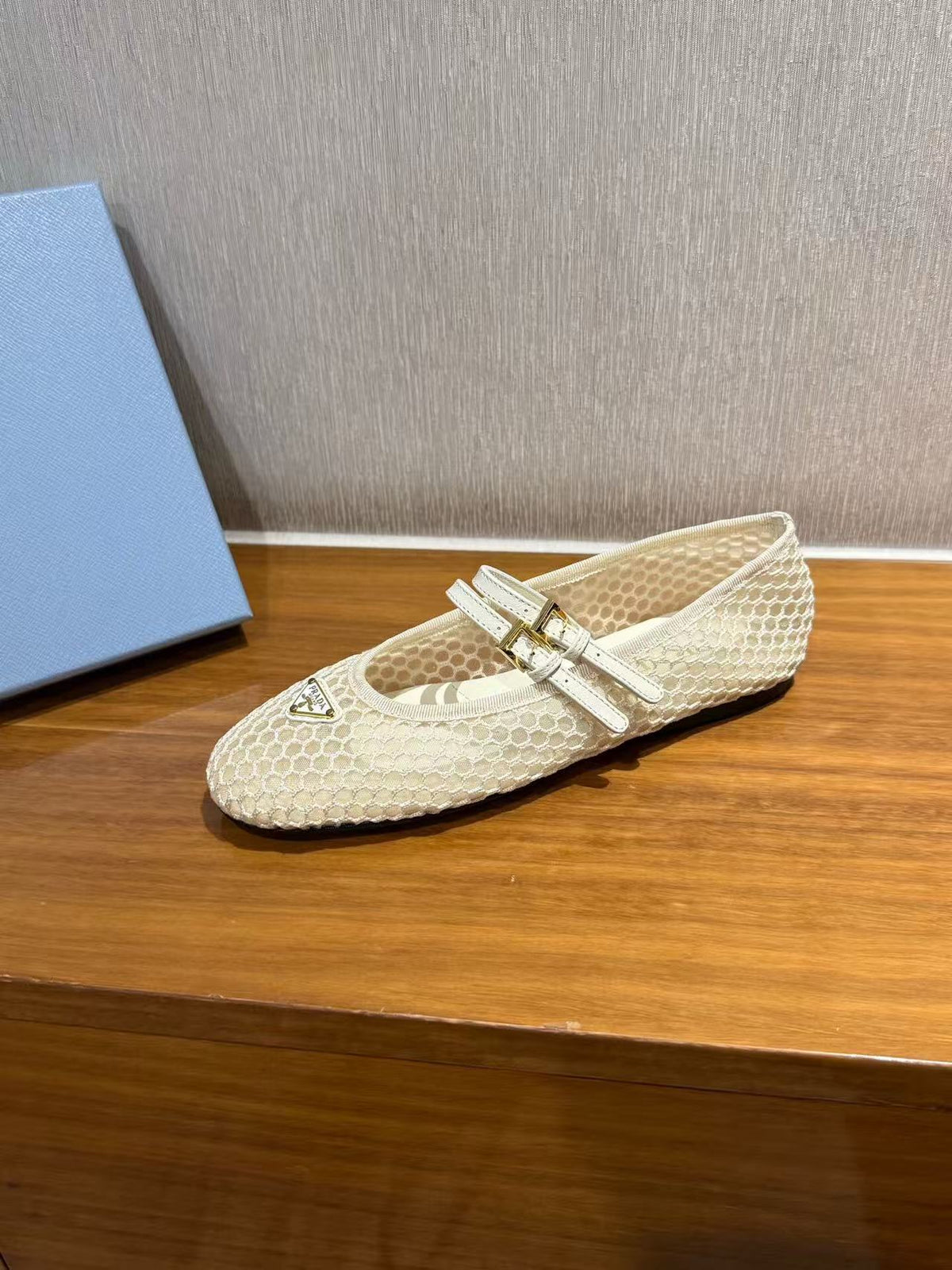 PRADA BALLERINAS BALLET FLATS IN BEIGE MESH FABRIC