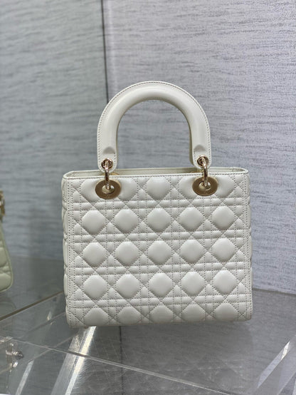 DIOR LADY BAG 24 IN WHITE CALFSKIN GOLD HARDWARE