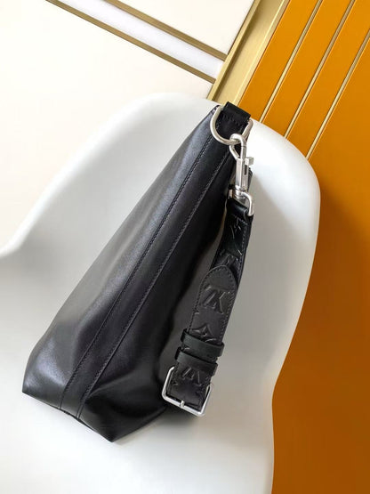 LOUIS VUITTON LV SHOULDER BAG 48 IN BLACK CALFSKIN EMBOSSED STRAP
