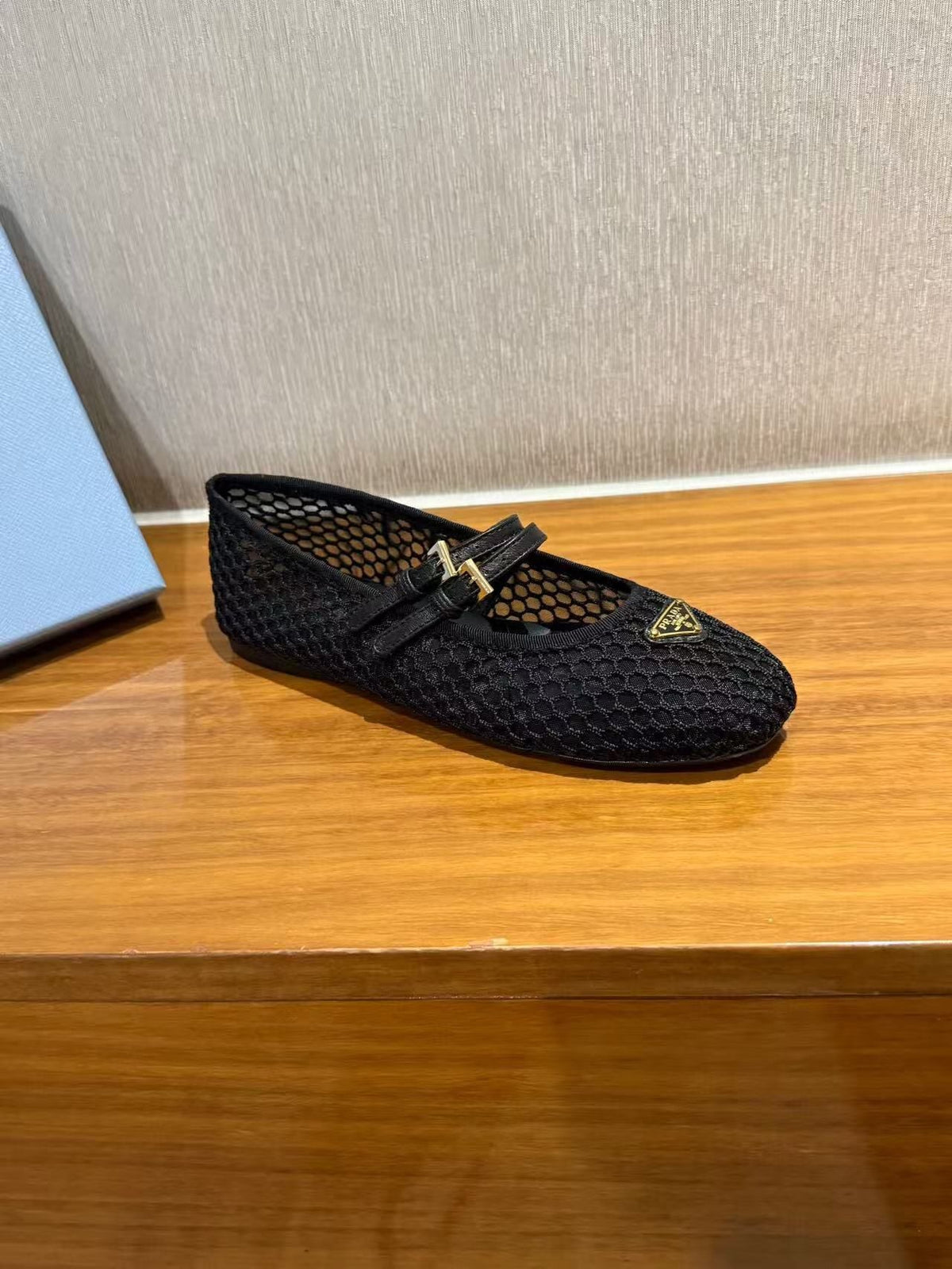 PRADA BALLERINAS BALLET FLATS IN BLACK MESH FABRIC