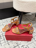 VLTN STUDDED BLOCK HEEL SANDALS 25S 60 MM IN BROWN LAMBSKIN