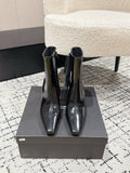 YSL 25S HEELED ANKLE BOOTS 70 MM IN BLACK LAMBSKIN