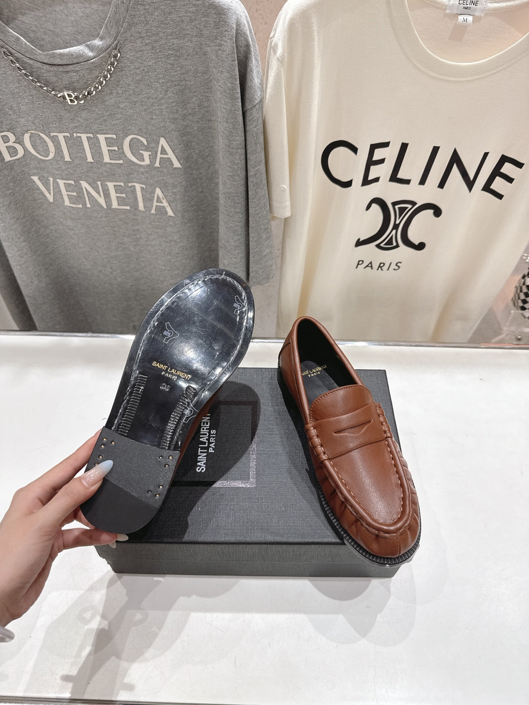 YSL 25S LOAFERS IN CHESTNUT BROWN LAMBSKIN WITH GOLD HARDWARE