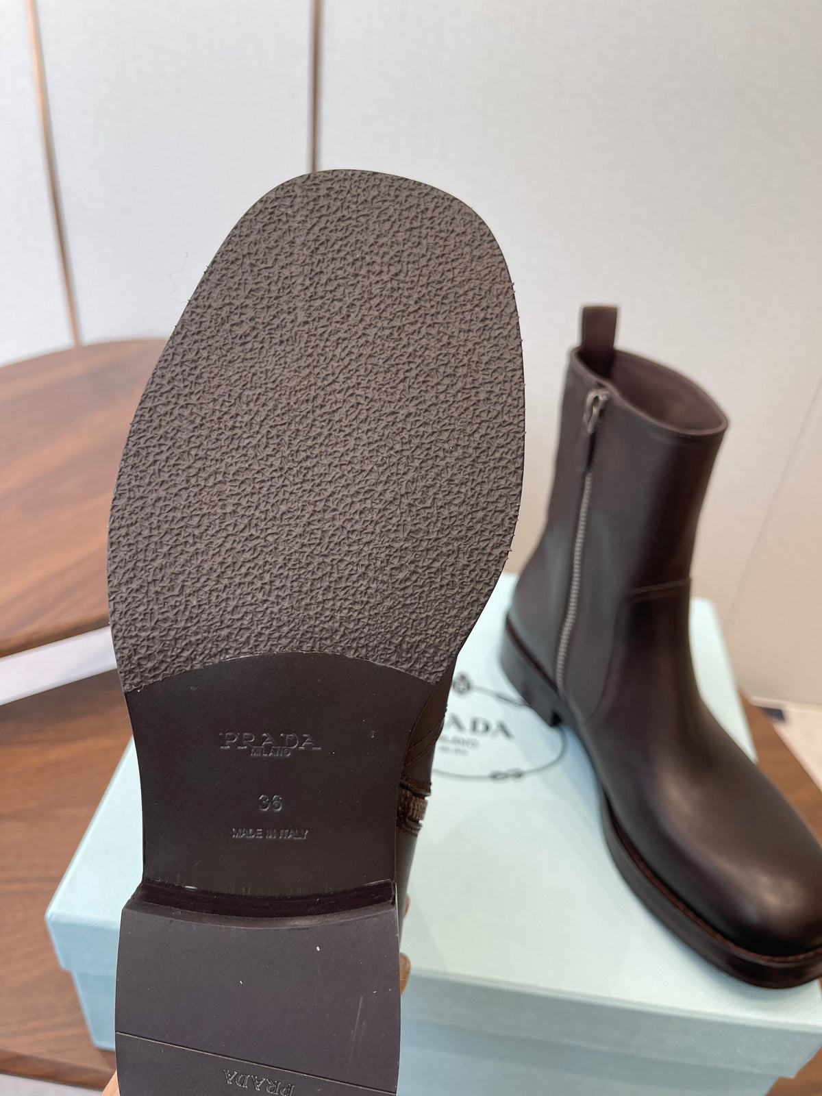 PRADA 25S COWBOY BOOTS IN RK BROWN CALFSKIN