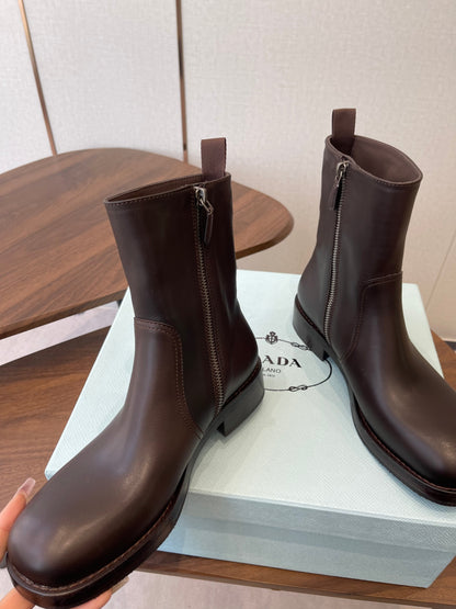 PRADA 25S COWBOY BOOTS IN RK BROWN CALFSKIN