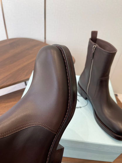 PRADA 25S COWBOY BOOTS IN RK BROWN CALFSKIN