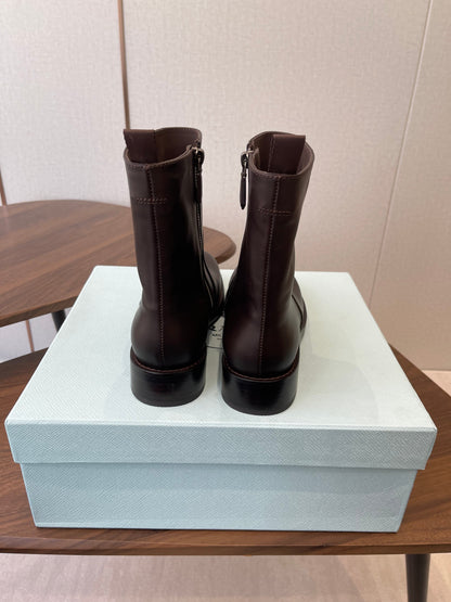 PRADA 25S COWBOY BOOTS IN RK BROWN CALFSKIN
