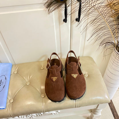 PRADA RUBBER SOLE SANLS IN COCOA BROWN SUEDE