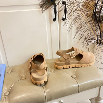PRADA RUBBER SOLE SANLS IN RK BEIGE SUEDE