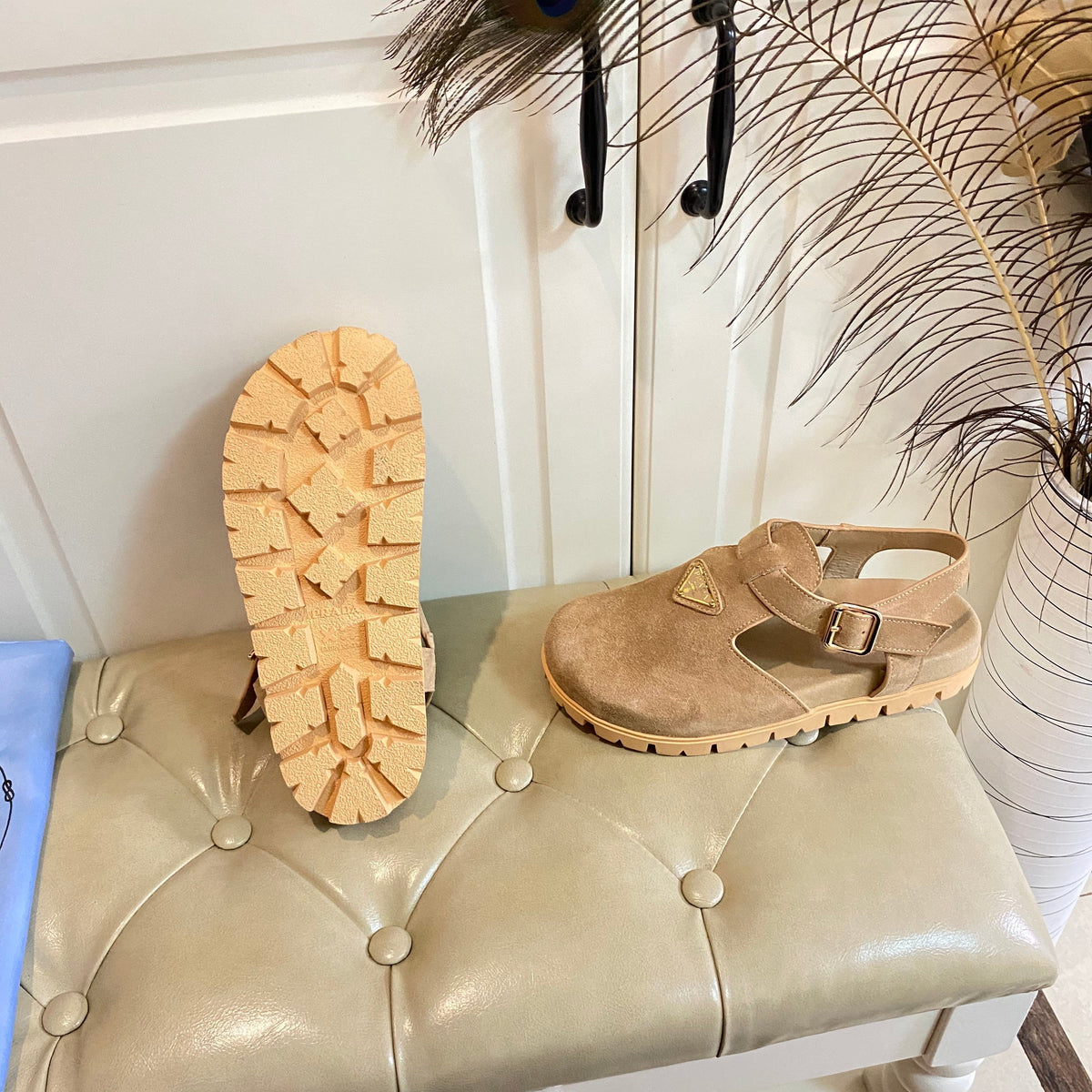 PRADA RUBBER SOLE SANLS IN RK BEIGE SUEDE