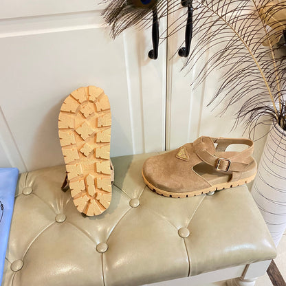 PRADA RUBBER SOLE SANLS IN RK BEIGE SUEDE