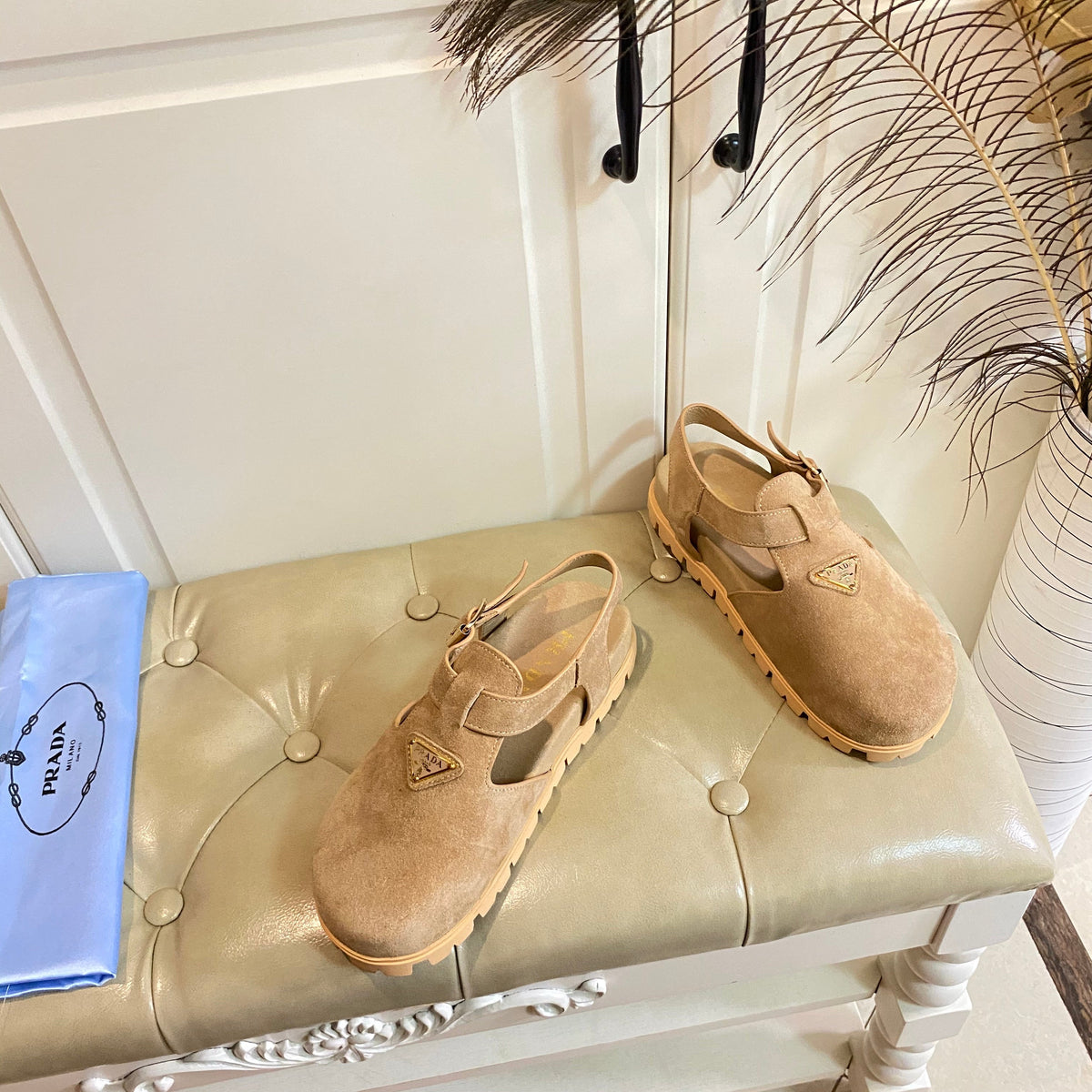 PRADA RUBBER SOLE SANLS IN RK BEIGE SUEDE