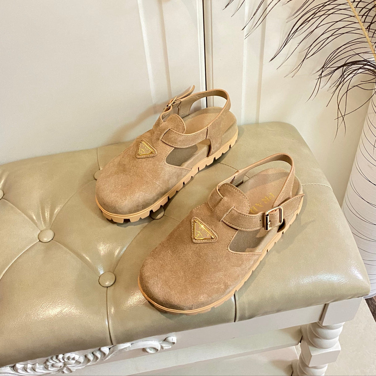 PRADA RUBBER SOLE SANLS IN RK BEIGE SUEDE