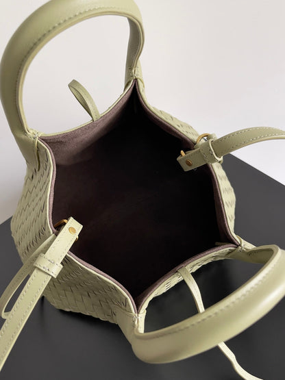 BOTTEGA VENETA SMALL PINACOTECA REVERSIBLE TOTE BAG 24 IN MATCHA LAMBSKIN AND BROWN SUEDE