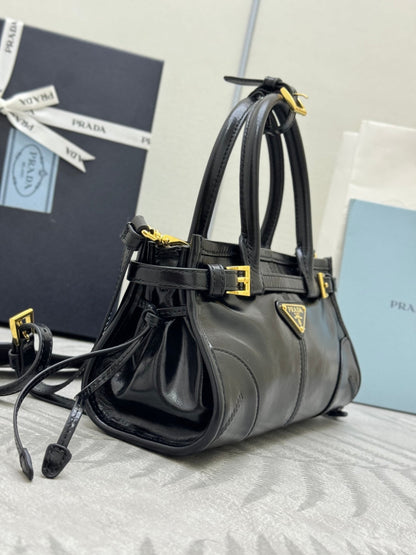 PRADA 25S BONNIE MINI HANDBAG 23 IN BLACK CALFSKIN GOLD HARDWARE