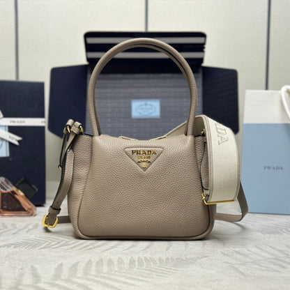 PRADA 25S SMALL BAG 23 IN TAUPE CALFSKIN GOLD HARDWARE