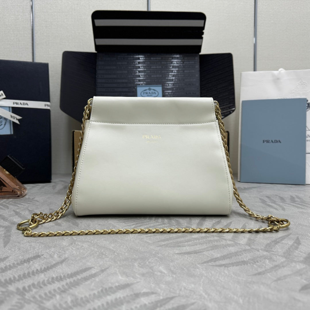 PRADA 25S ENCHAINE MINI BAG 22 IN WHITE CALFSKIN GOLD HARDWRE
