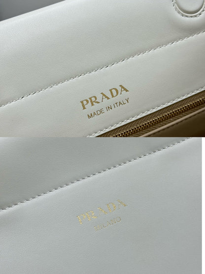 PRADA 25S ENCHAINE MINI BAG 22 IN WHITE CALFSKIN GOLD HARDWRE