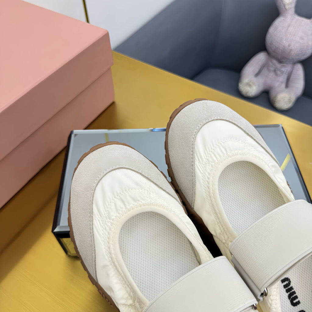BALLERINAS SHOES IN WHITE TYRE TECHNICAL FABRIC GREY SUEDE