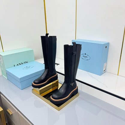 PRADA 25S TALL CHELSEA BOOTS 50MM IN BLACK CALFSKIN