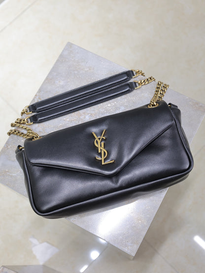 SAINT LAURENT YSL 25S CALYPSO HANDBAG 26 IN BLACK LAMBSKIN GOLD HARDWRE