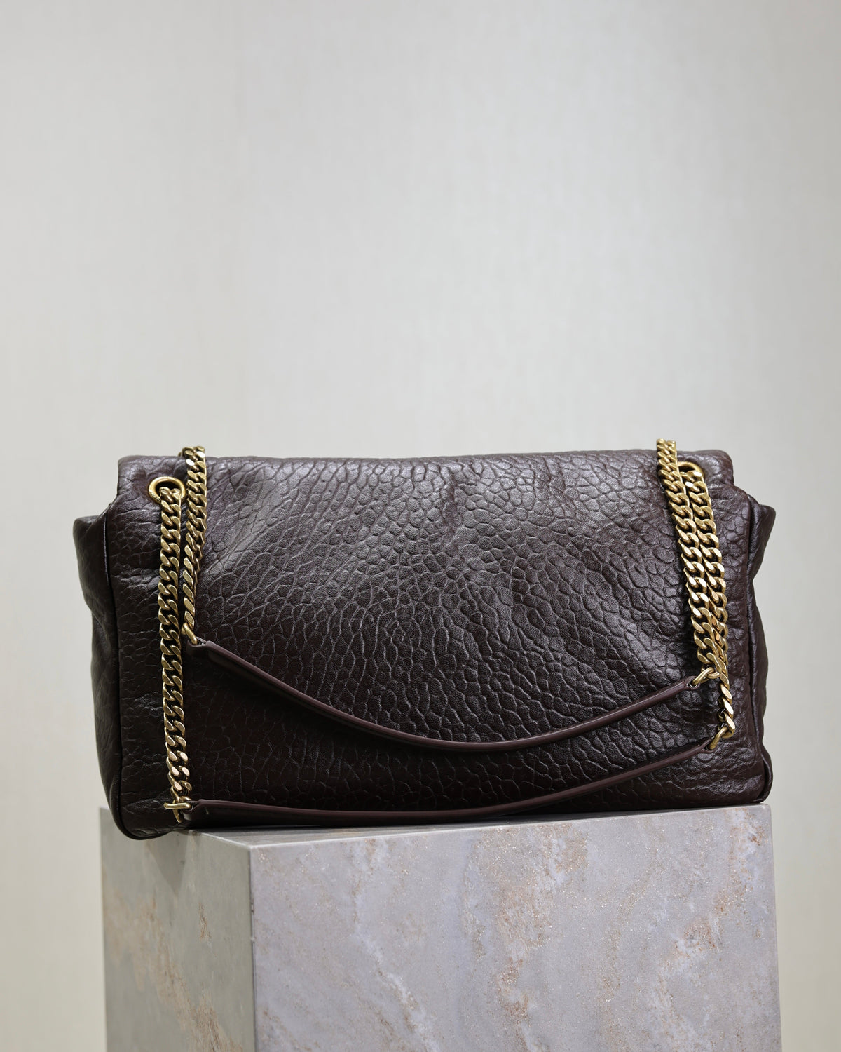 SAINT LAURENT YSL 25S CALYPSO GM 38 IN DARK CHOCOLATE CALFSKIN GOLD HARDWRE