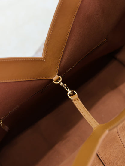 SAINT LAURENT YSL 25S Y MAXI TOTE 50 IN CARAMEL SUEDE GOLD HARDWRE