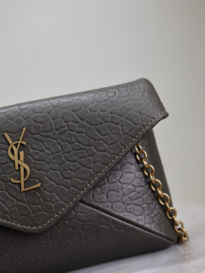 SAINT LAURENT YSL 25S CALYPSO MINI 19 IN CHARCOAL GRAY LAMBSKIN GOLD HARDWRE