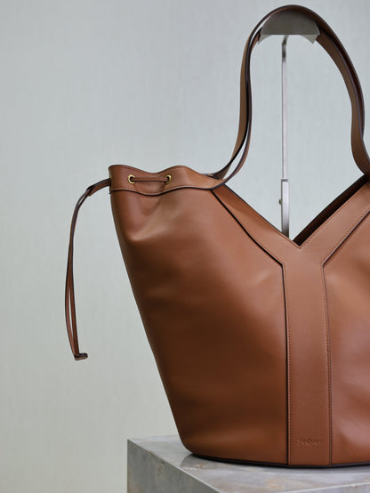 SAINT LAURENT YSL 25S Y LARGE HOBO 50 IN CARAMEL CALFSKIN GOLD HARDWARE