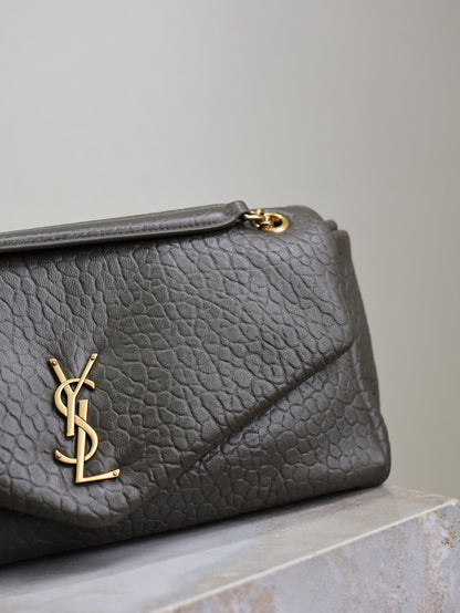 SAINT LAURENT YSL 25S CALYPSO 30 IN DARK OLIVE GRAINED CALFSKIN GOLD HARDWRE