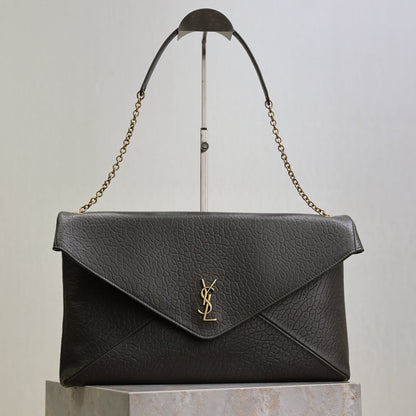 SAINT LAURENT YSL 25S CASSANDRE ENVELOPE MESSENGER 35 IN LIGHT MUSK LAMBSKIN GOLD HARDWRE