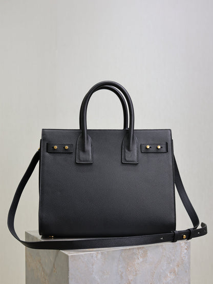 SAINT LAURENT YSL 25S SAC DE JOUR GM 32 IN BLACK SUPPLE GRAINED CALFSKIN GOLD HARDWRE