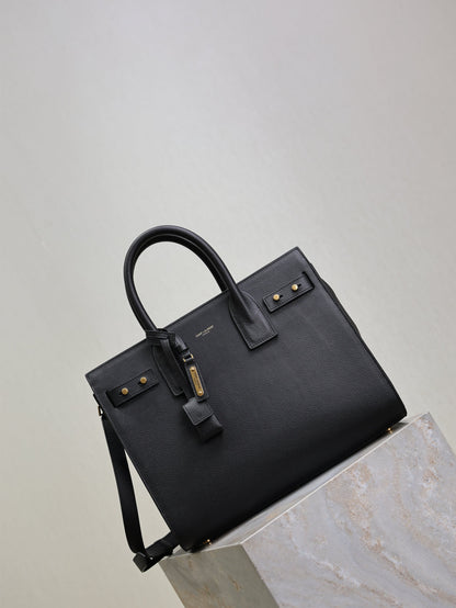 SAINT LAURENT YSL 25S SAC DE JOUR GM 32 IN BLACK SUPPLE GRAINED CALFSKIN GOLD HARDWARE