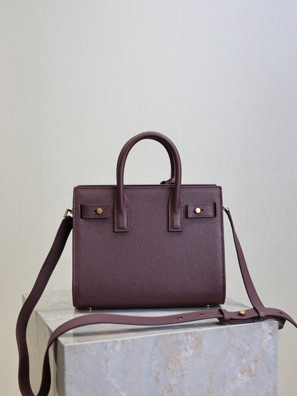 SAINT LAURENT YSL 25S SAC DE JOUR 22 IN ROUGE CABERNET SUPPLE GRAINED CALFSKIN