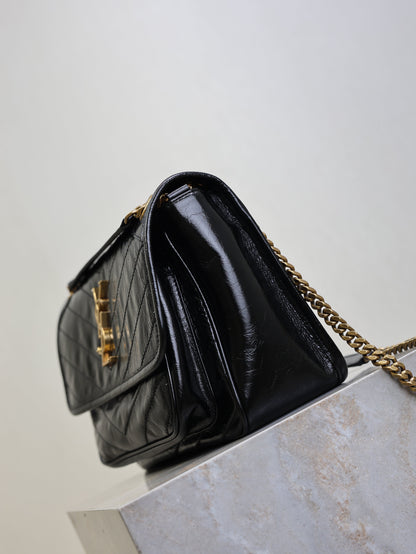 SAINT LAURENT YSL 25S NIKI MM BAG 28 IN BLACK GLOSSY CALFSKIN GOLD HARDWARE