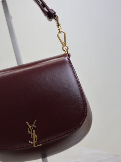 YSL 25S MINI VOLTAIRE 21 IN ROUGE CABERNET CALFSKIN SAINT LAURENT GOLD HARDWARE