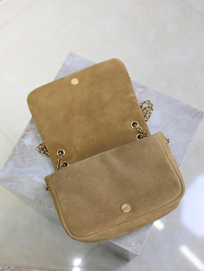 SAINT LAURENT YSL 25S JAMIE 4.3 MINI 20 IN CARAMEL COGNAC SUEDE GOLD HARDWARE