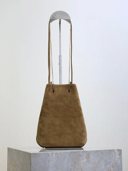 SAINT LAURENT YSL 25S POCHON BAG 24 IN CARAMEL COGNAC SUEDE GOLD HARDWRE