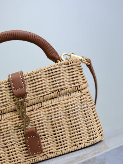 SAINT LAURENT YSL 25S GABY MINI BAG 18 IN OSIER AND BROWN CALFSKIN GOLD HARDWARE