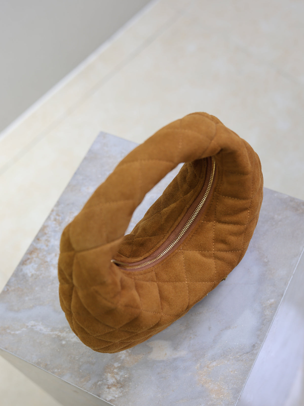 SAINT LAURENT YSL 25S ICARINO MINI 17 IN CARAMEL QUILTED SUEDE GOLD HARDWARE