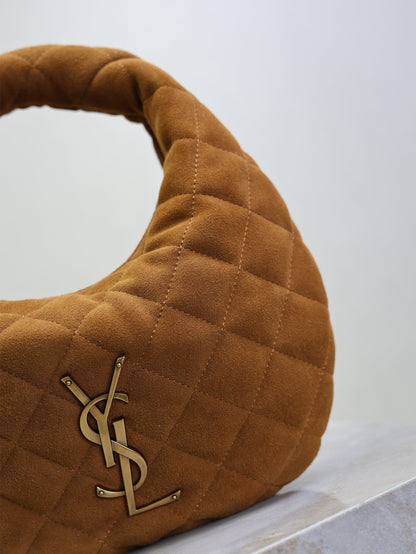 SAINT LAURENT YSL 25S ICARINO MINI 17 IN CARAMEL QUILTED SUEDE GOLD HARDWARE