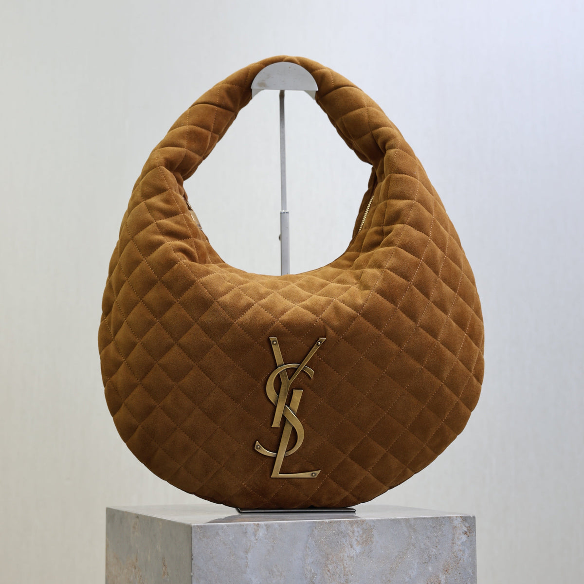 SAINT LAURENT YSL 25S ICARINO 44 IN CARAMEL QUILTED SUEDE GOLD HARDWRE