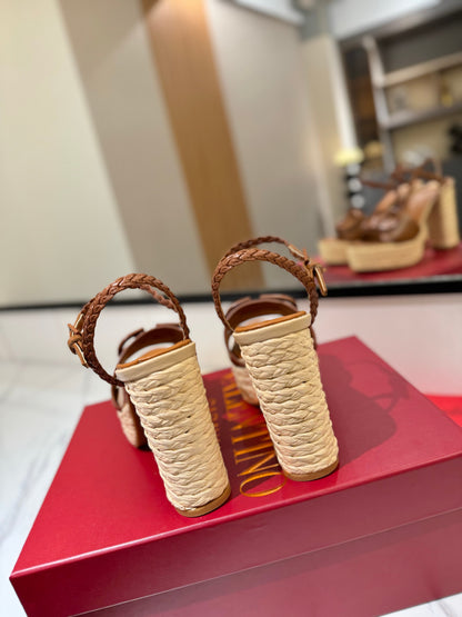 VLTN ESPADRILLE WEDGE SANDALS 25S 115 MM IN BROWN LAMBSKIN