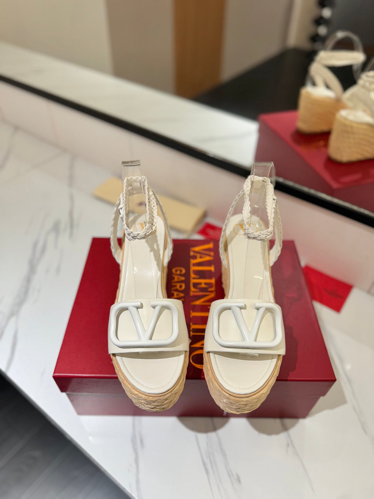 VLTN ESPADRILLE WEDGE SANDALS 25S 90 MM IN WHITE LAMBSKIN STYLE 12