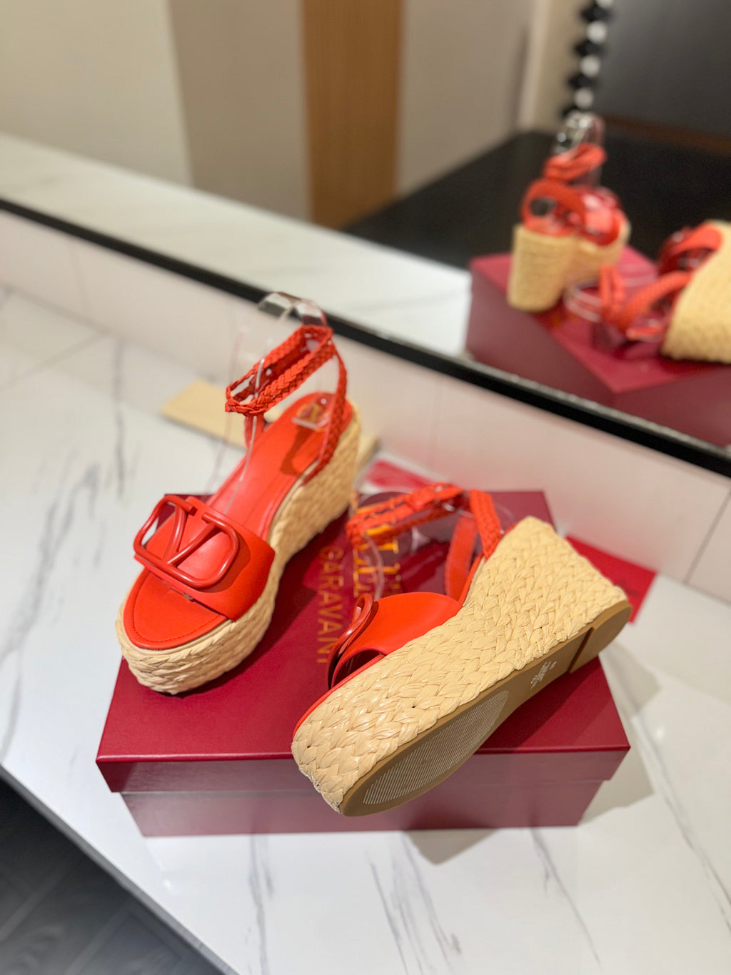 VLTN ESPADRILLE WEDGE SANDALS 25S 90 MM IN ORANGE LAMBSKIN STYLE 8